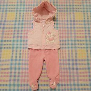 BABY WORKS ♡ Pink 'n White Baby Girl Teddy Bear 2pc Vest|Footie Pant Outfit 0-3M
